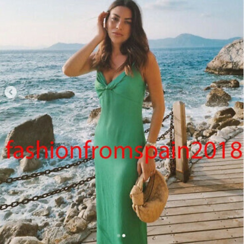 Zara SLIP Satin Effect Dress w/ Knotted V-neck NEW